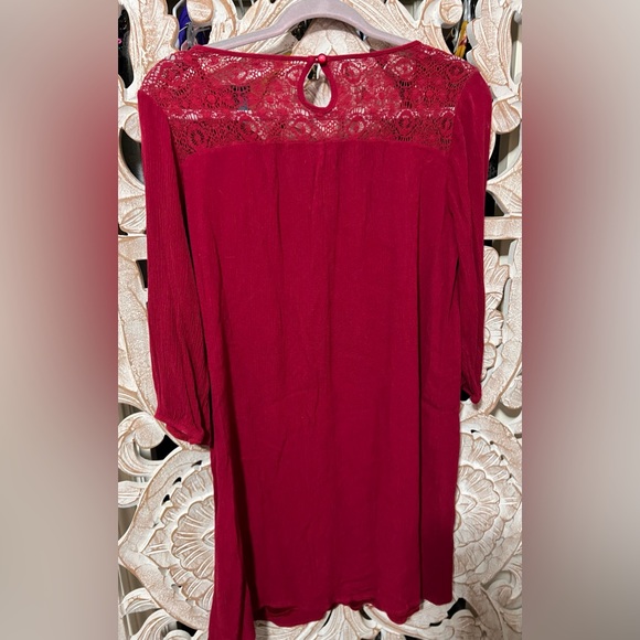Boho Wine Red 3/4 Sleeve Lined Dress Sz L - Picture 4 of 4